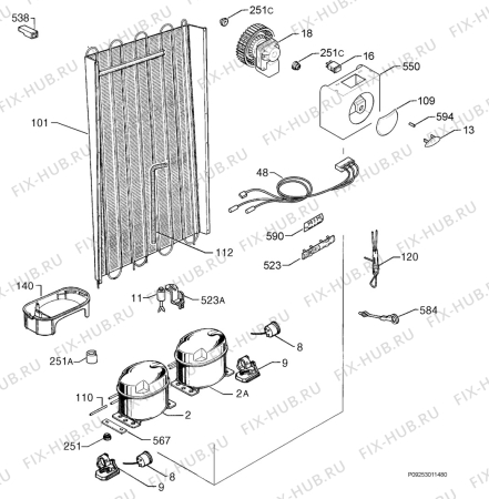 Взрыв-схема холодильника Rex RC185E - Схема узла Cooling system 017